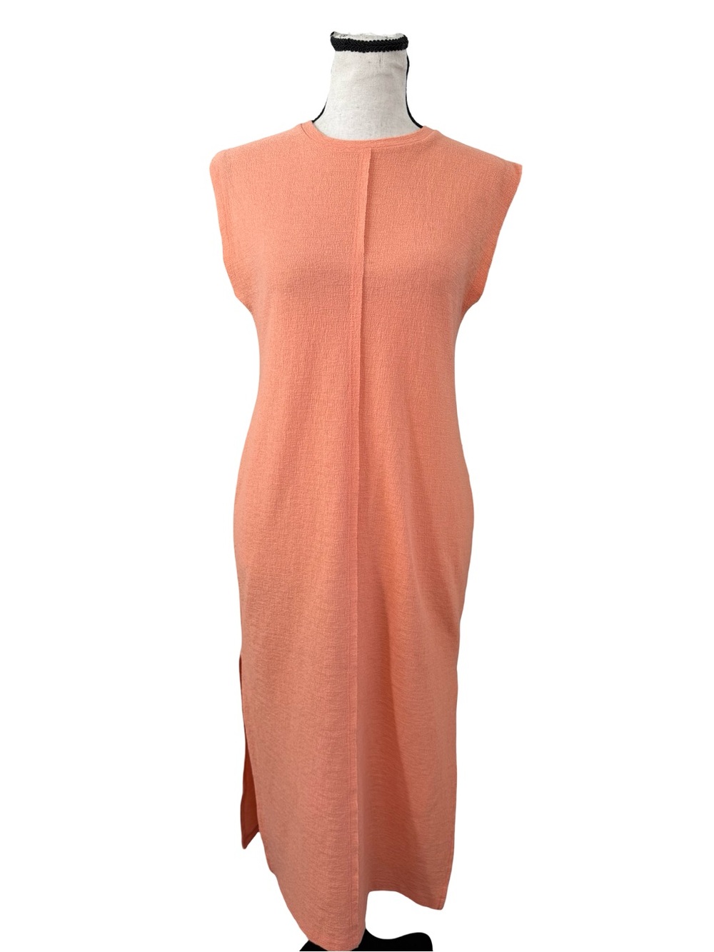 Every Sleeveless Midi Sweater Dress Peach Side Slit Textured Knit Size Small